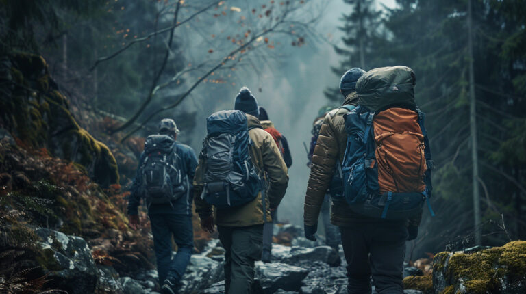 mannen groep hiking in de natuur